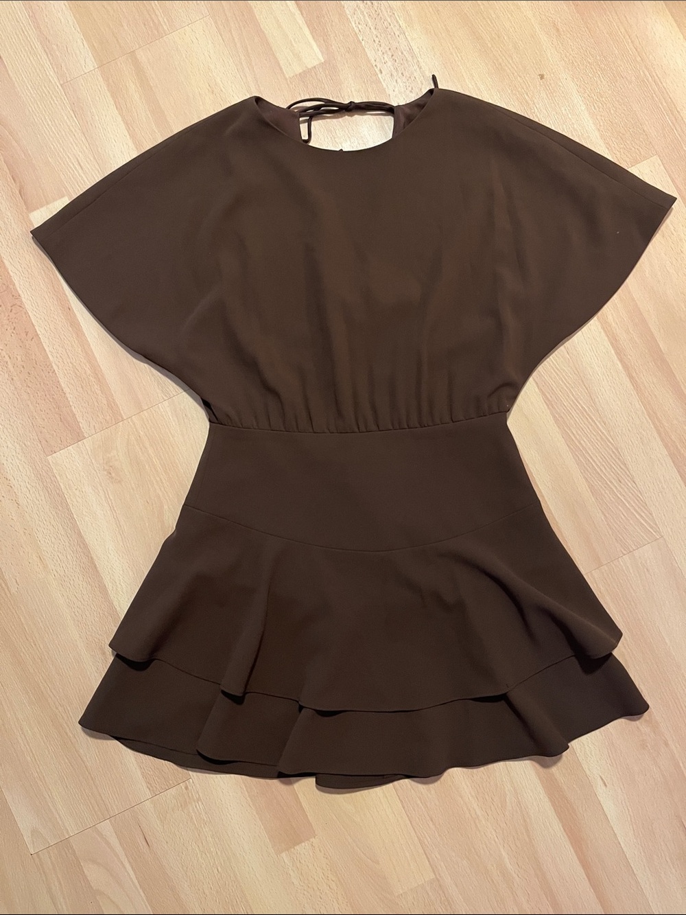 Alice + Olivia Chocolate Brown Ruffle-Hem Mini Dress
